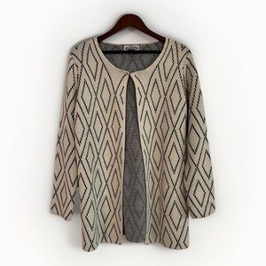Oliver Anthropologie Ivory Black Diamond Argyle Open Front Cardigan Sweater sz M